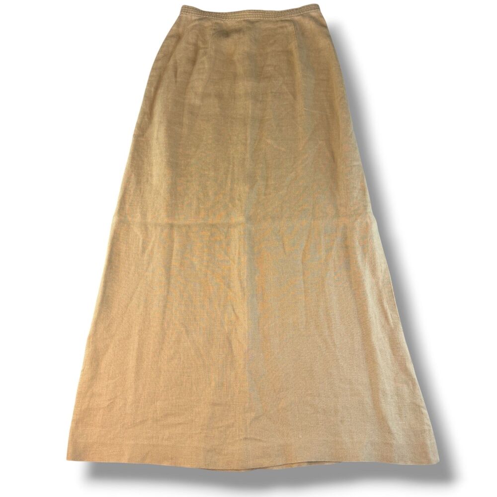 Banana Republic Vintage Tan Zip Up Maxi Skirt 100% Linen Lagenlook/Boho Size 8